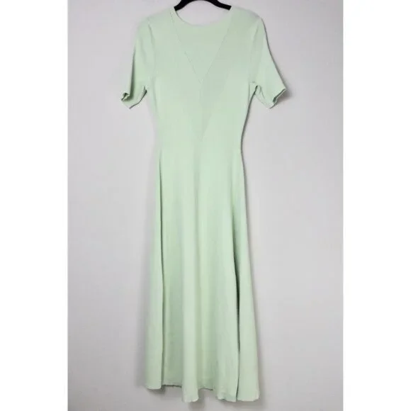 NWT Maje Ruche Tie Back Midi Dress 40 Vert L Ribbed Knit Stretch - Picture 5 of 15